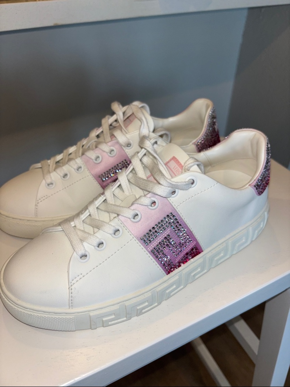 Versace Greca-Embellished Lace-Up Sneakers